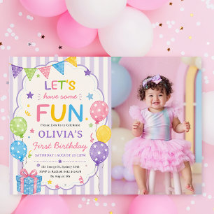 Stripes Let's Have Some Fun Colorful Birthday Invitation