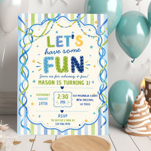 Stripes Let's Have Some Fun Colorful Birthday Invitation