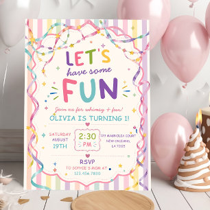 Stripes Let's Have Some Fun Colorful Birthday Invitation