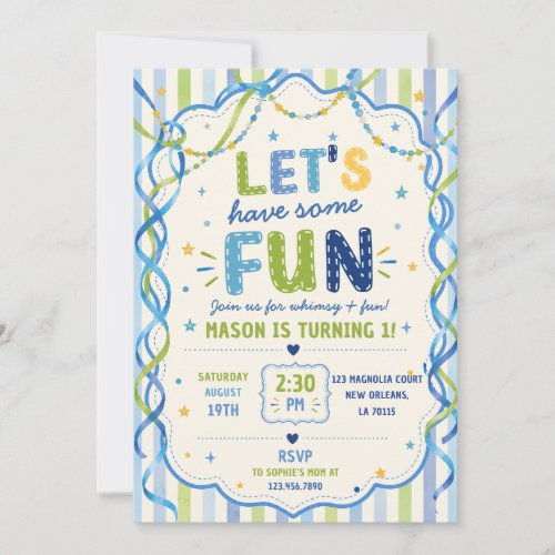 Stripes Let's Have Some Fun Colorful Birthday Invitation