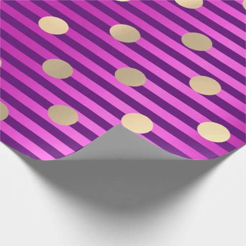 Stripes Line Fuchsia Pink Purple Polka Dots Gold Wrapping Paper