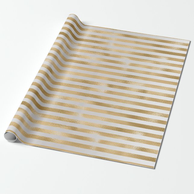 Stripes Lines Gray Silver Sepia Gold Honey Metal Wrapping Paper (Unrolled)