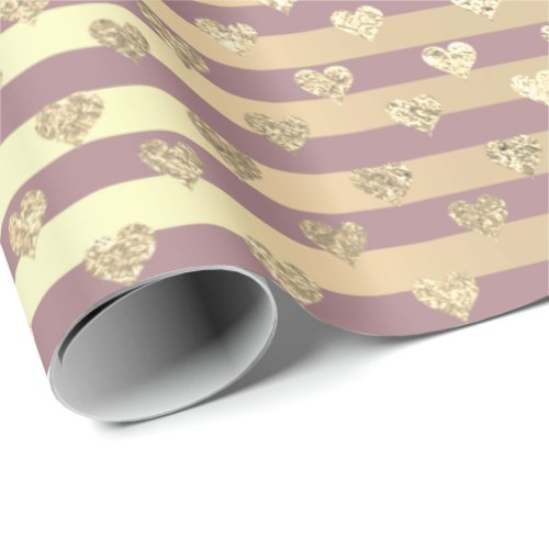 Stripes Lines Heart Champaigne Gold Mauve Lavender Wrapping Paper