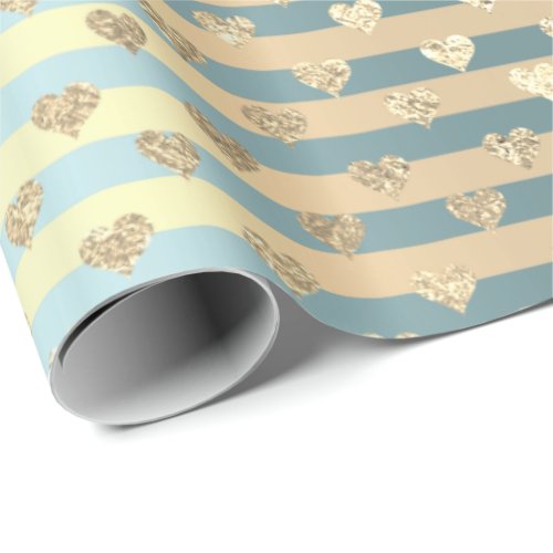 Stripes Lines Hearts Champaigne Gold Tiffany Aqua Wrapping Paper
