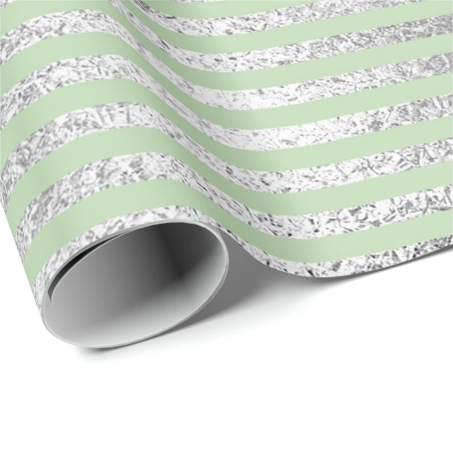Stripes Lines Mint Green Green Pastel Silver Vip Wrapping Paper (Roll Corner)