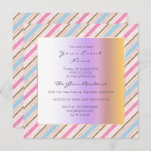 Stripes Lines Pink Blue Gold Antoinette Pastel Invitation