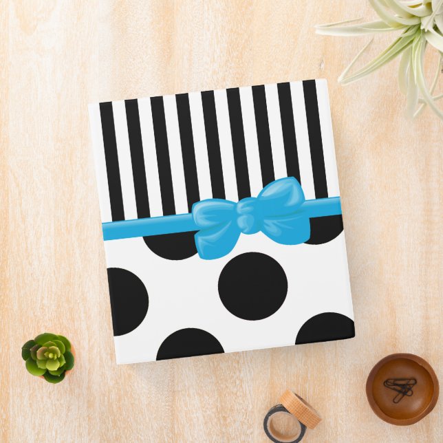 Stripes, Lines, Polka Dots, Black and White 3 Ring Binder (In Situ)