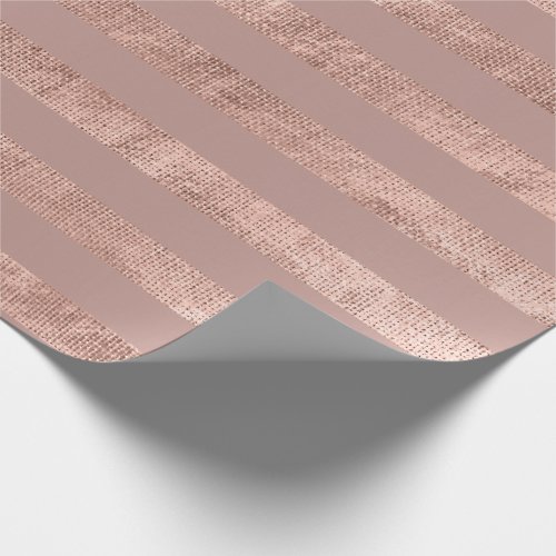 Stripes Lines Rose Gold Blush Minimal Metal Linen Wrapping Paper