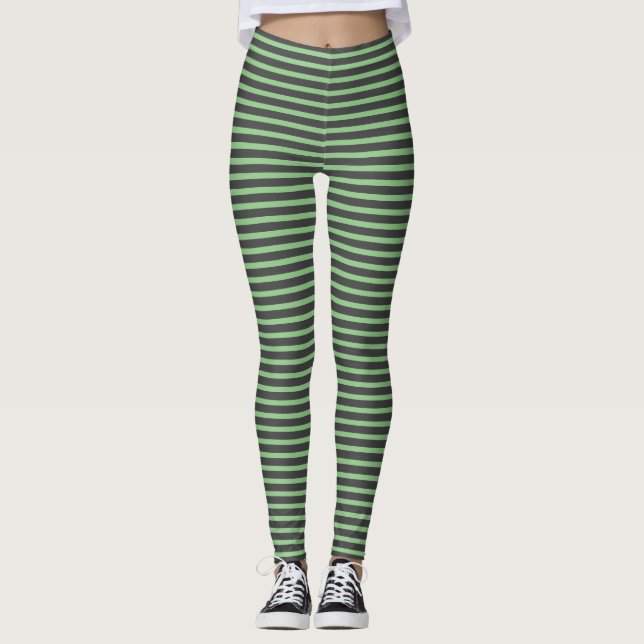 Stripes Mint Green Gray Leggings (Front)
