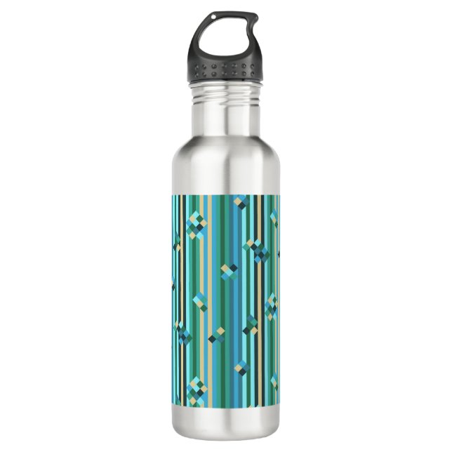 Stripes mix - green and blue stainless steel water bottle (Front)
