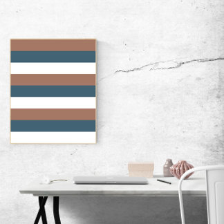 Stripes Mocha Brown Teal White Poster