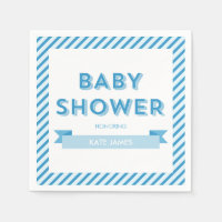 Stripes Modern Blue Baby Shower Paper Napkin