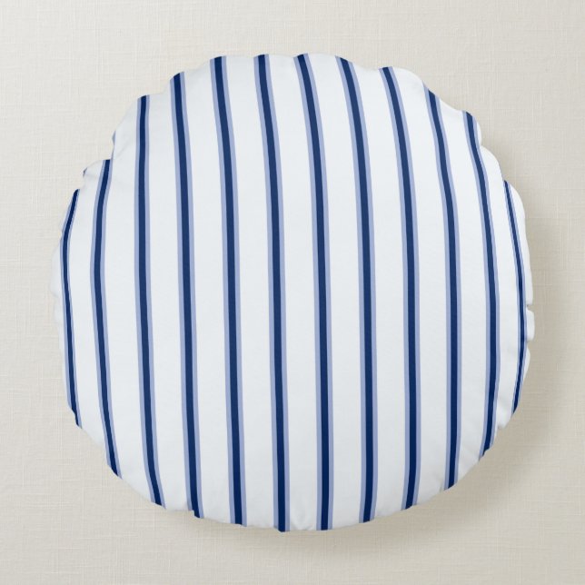 Stripes Modern Indigo Minimalist Elegance Round Pillow (Front)