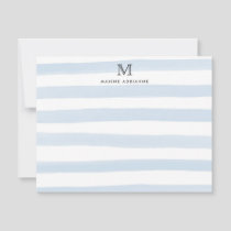 Stripes Monogram Baby Blue Watercolor Modern Chic Note Card