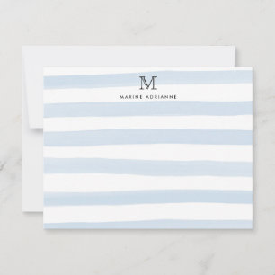 Stripes Monogram Baby Blue Watercolor Modern Chic Note Card