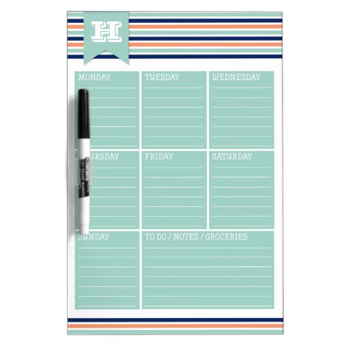 Stripes Monogram Weekly Calendar Dry Erase Board