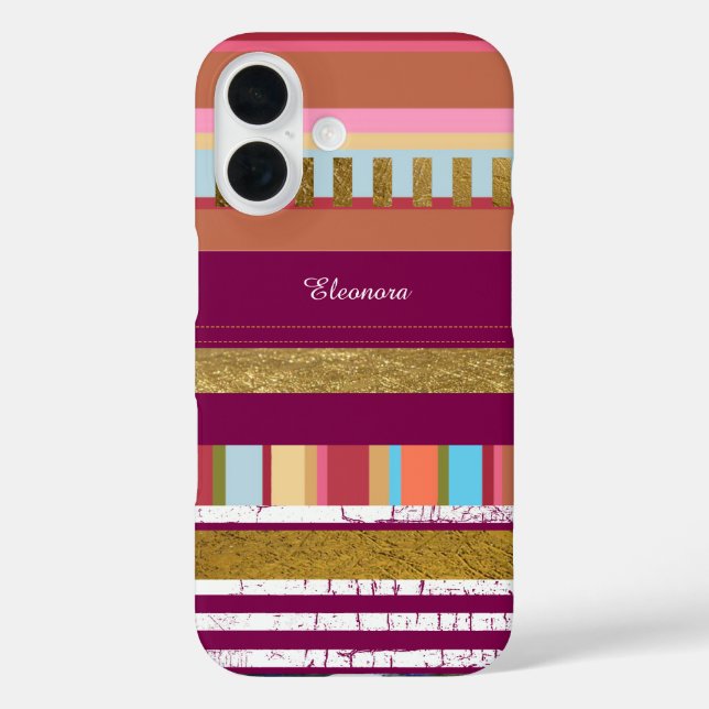 Stripes & Name Colorful Case-Mate iPhone Case (Back)