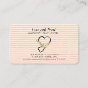 Stripes Nurse Caregiver Floral Stethoscope Business Card