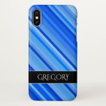 [ Thumbnail: Stripes of Blue Pattern + Custom Name Phone Case ]