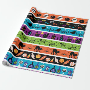 Stripes of colorful halloween symbols pattern wrapping paper