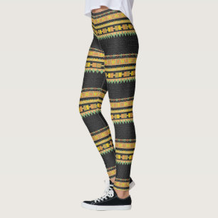 Stripes of Geometric Symbols Custom Color Leggings