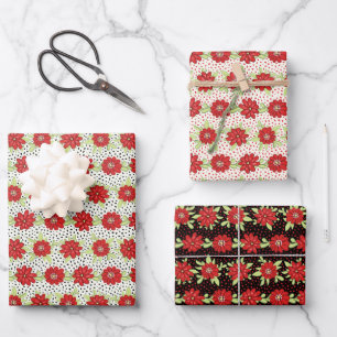 Stripes of Red Flowers Floral Wrapping Paper Sheets