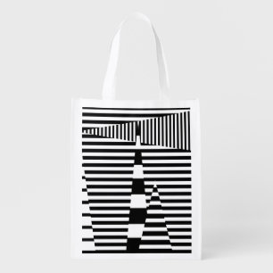 Stripes on Stripes in Black and White Grocery Bag