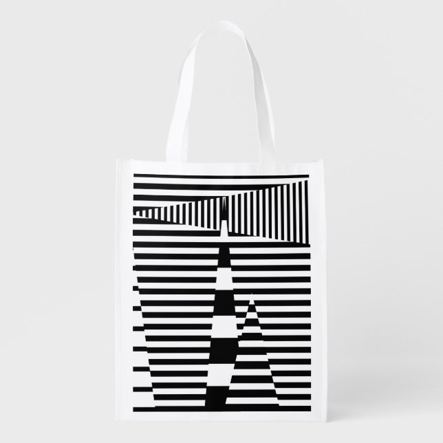 Stripes on Stripes in Black and White Grocery Bag (Front)
