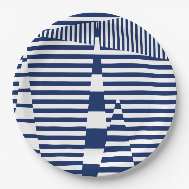 Stripes on Stripes in Blue and White Paper Plates (Front)
