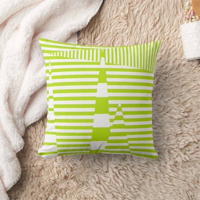 Stripes on Stripes - Lime Green and White  Throw Pillow (Blanket)