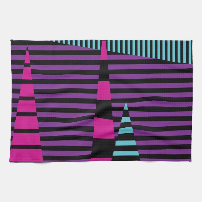 Stripes on Stripes - Pink, Purple, Blue and Black Kitchen Towel (Horizontal)