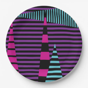Stripes on Stripes - Pink, Purple, Blue and Black Paper Plates