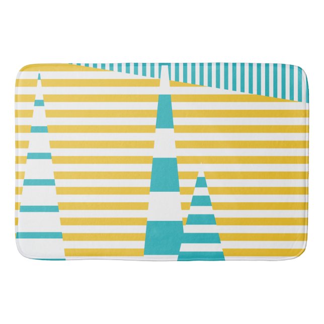 Stripes on Stripes - Turquoise and Yellow  Bath Mat (Front)