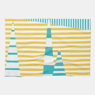 Stripes on Stripes - Turquoise and Yellow Kitchen Towel