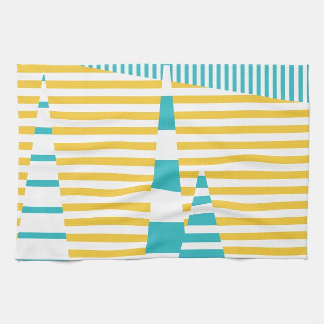 Stripes on Stripes - Turquoise and Yellow  Kitchen Towel (Horizontal)