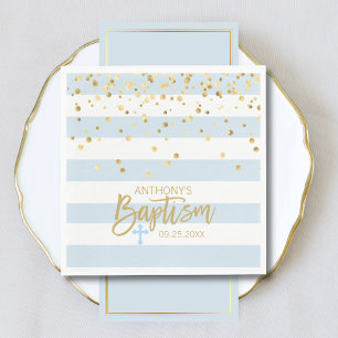 Stripes Pastel Blue Gold BOY BAPTISM Luncheon Napkins