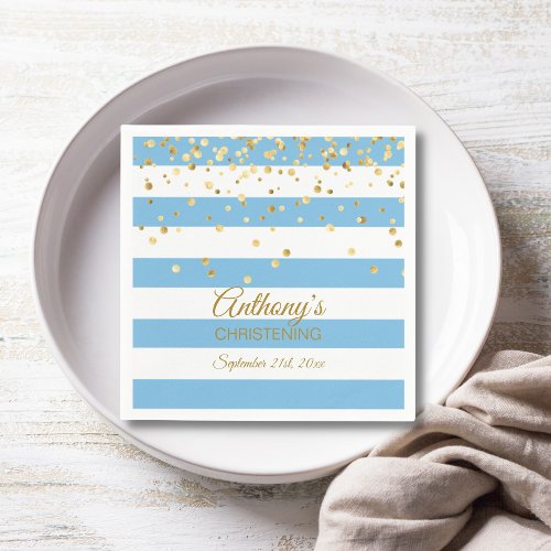 Stripes Pastel Blue Gold BOY CHRISTENING BAPTISM N Napkins