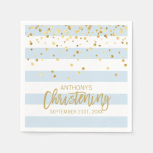 Stripes Pastel Blue Gold BOY CHRISTENING Napkins