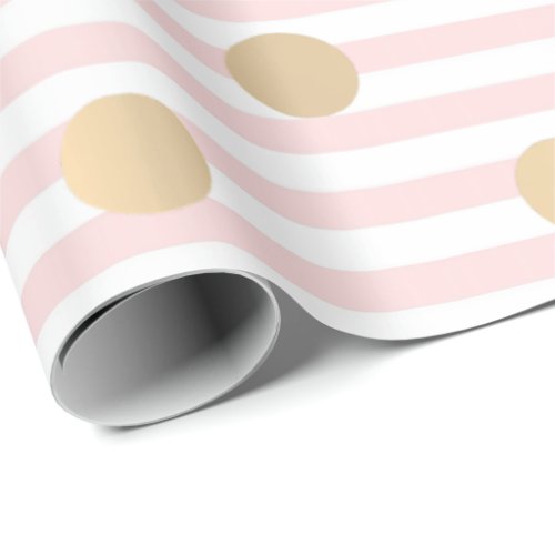 Stripes Pastel Pink Rose White Lines Polka Dots Wrapping Paper