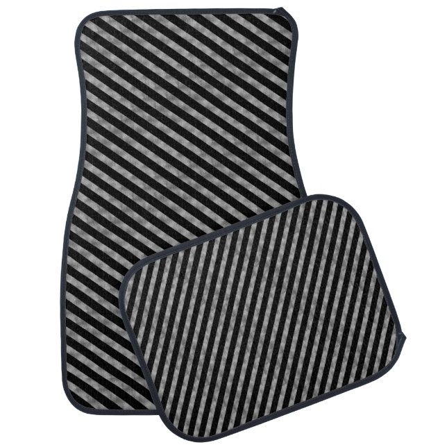 Stripes Pattern black & silver Car Mat (Set)