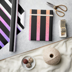 Stripes Pattern Black White Purple Multicolor Wrapping Paper
