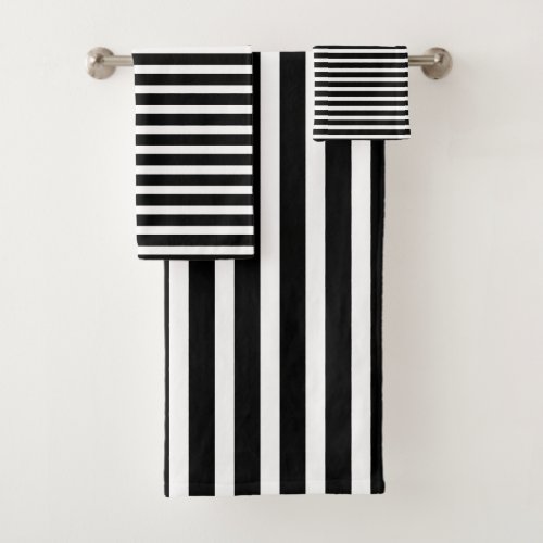 Stripes Pattern Black White Trendy Stylish Elegant Bath Towel Set