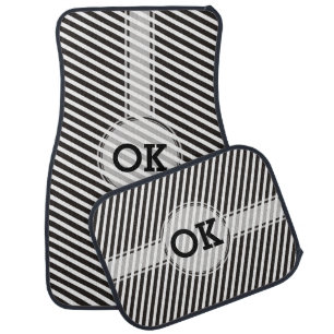 Stripes Pattern black & white + your monogram Car Floor Mat