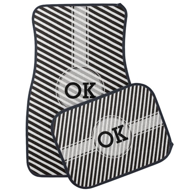 Stripes Pattern black & white + your monogram Car Floor Mat (Set)