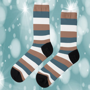 Stripes Pattern Brown Teal White Socks