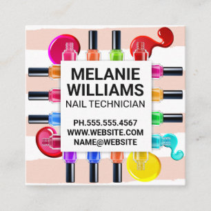 Stripes Pattern Colorful Nail Polish Pour Square Business Card