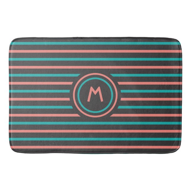 Stripes Pattern custom monogram bath mats (Front)