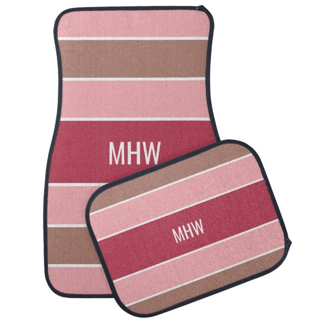 Stripes Pattern custom monogram car floor mats (Set)