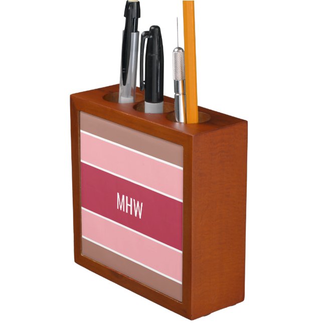Stripes Pattern custom monogram desk organizer (In Situ)