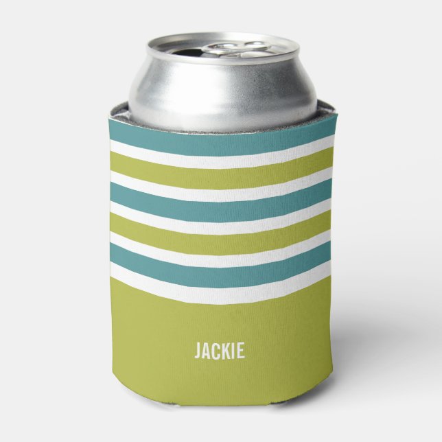 Stripes Pattern custom monogram drink coolers (Can Front)